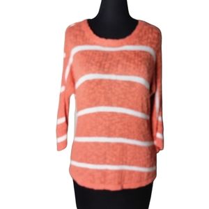 Sonoma orange white stripe dolman sleeve pull over high low knit top size small